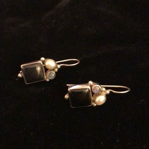Sterling Silver Earrings with Onyx, Pearl & Opal